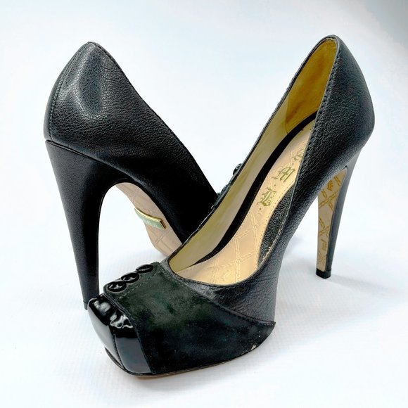 L.A.M.P. FEN Gwen Stefani Button Stiletto Heels Sz - Picture 1 of 15